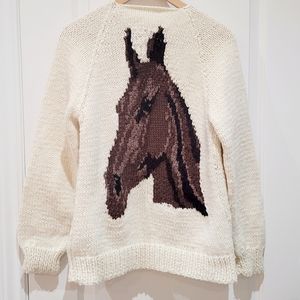Hand made knit horse cardigan size small